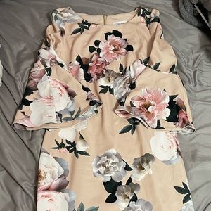 calvin klein cream floral dress